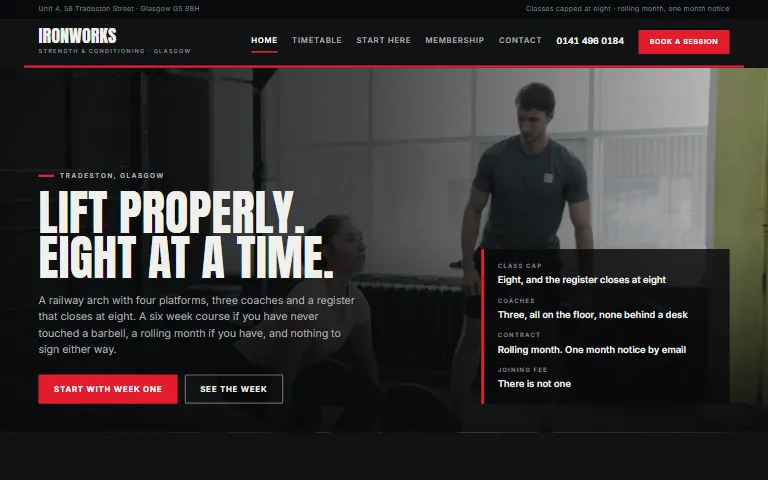 Website design for a gym